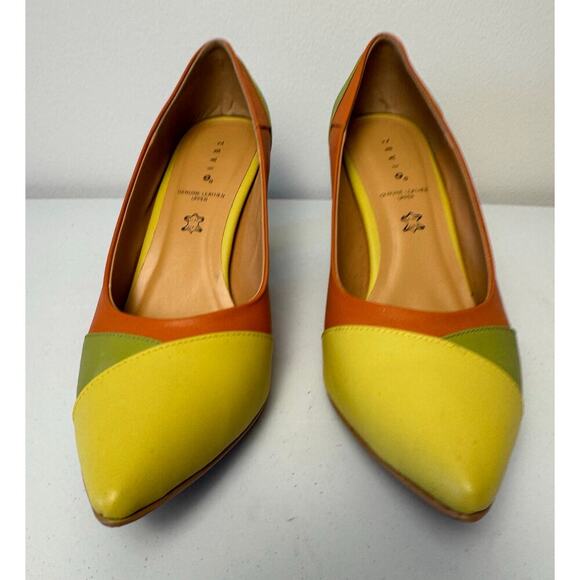 Vero Cuoio Zevio Italian Leather Color Block Yellow Green Orange Pump Shoe Sz 40 - Picture 2 of 11